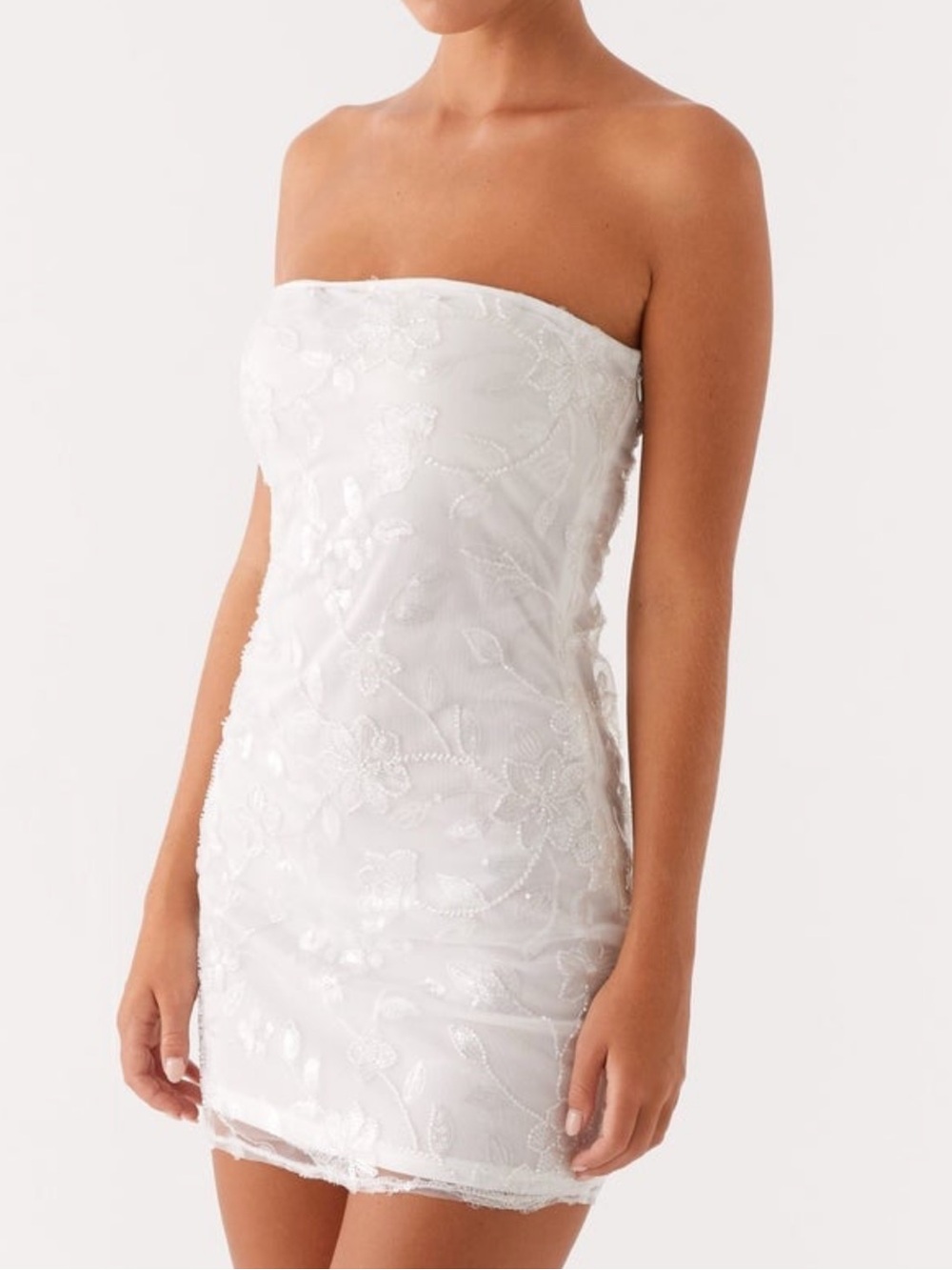 NWT Peppermayo Moorey Beaded Mini Dress - White Silver 12